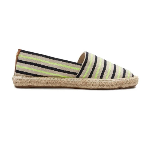 Tory Burch Multicolor Striped Canvas Espadrilles Flat Neon Green Navy 8 - Picture 1 of 7